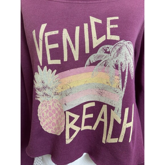 Wildfox Women's XS Venice Beach Pullover Cropped Sweatshirt Oversized Plum - Picture 7 of 11